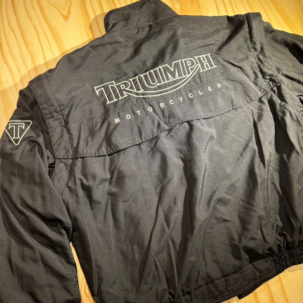 Triumph Motorcycles Mens Black Zip Off Sleeve Convertible Riding Jacket XXL